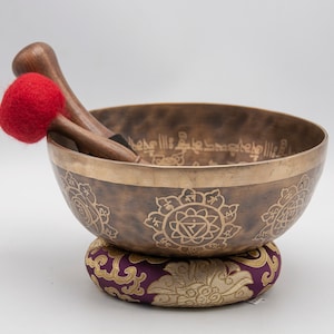 8 inches Diameter 7 chakra carved singing bowl-Blessed singing bowl-Chakra healing and meditation bowl-Yoga, peace-long lasting sound