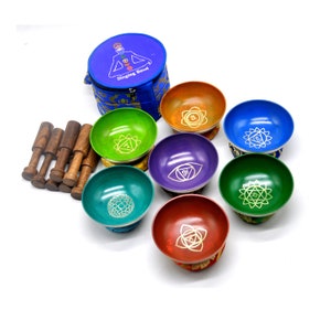 7 Chakra healing singing bowl set-set of 7 Color singing bowl -Chakra Healing singing bowl set from Nepal-Best for Healing ,balancing chakra