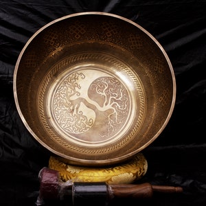 20 inches Diameter Large Singing bowl- Ying Yang Tree carved Master Healing Himalayan singing bowl-Extra large singing bowl-Tibetan yoga
