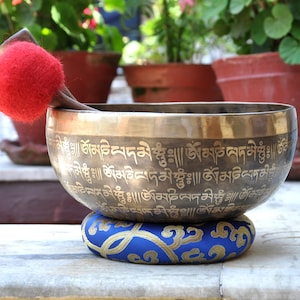 Mantra Carved Himalayan Singing Bowl (9 inches) - Chakra Healing Meditation