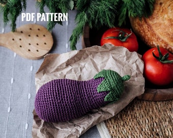 EGGPLANT Crochet Pattern PDF - Amigurumi Vegetables Patterns. Play Food Toy DIY