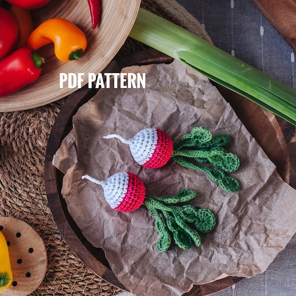 RADISH Crochet Pattern PDF -  Amigurumi radish pattern. Play Food Radish. Crochet radish pattern. Crochet vegetables patterns.  Crochet food