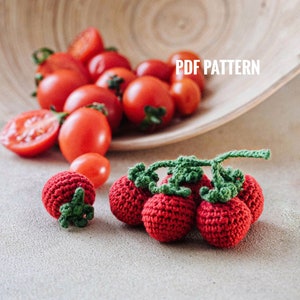 POMODORI CILIEGINI Modello all'uncinetto - Modello all'uncinetto per pomodori. Gioca con il cibo verdure realistiche. Modello di pomodoro amigurumi. Modello di cibo all'uncinetto