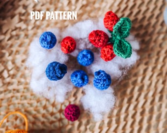 BLUEBERRY & CRANBERRY Crochet patterns PDF- Amigurumi blueberry crochet pattern. Crochet berries patterns. Crochet fruits pattern. Play food