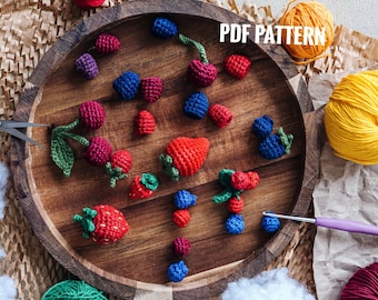BERRIES crochet pattern 6 in 1: cherry, strawberry, raspberry, blackberry, cranberry, blueberry. Food crochet pattern. Fruit crochet pattern