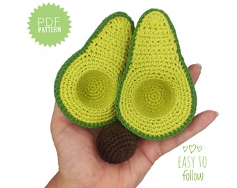 AVOCADO crochet pattern PDF - Amigurumi Play Food Toy Design. Easy Crochet Vegetables Tutorial