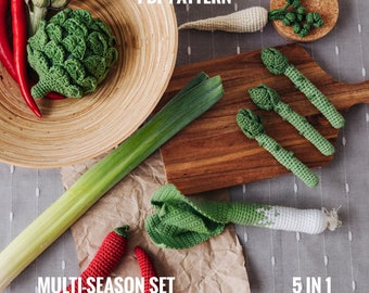 Сrochet VEGETABLE pattern PDF - Artichoke, Leek, Chili pepper, Parsnip, Asparagus. Crochet patterns. Crochet FOOD pattern. Amigurumi pattern