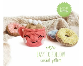 MUG crochet pattern - Kawaii amigurumi cup pattern. Hot cocoa mug pattern. Crochet play food drink. Crochet cup pattern. Cute amigurumi DIY
