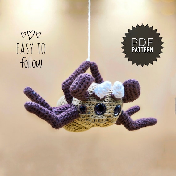 SPIDER Pattern PDF - Gothic Crochet Jumping Spider Halloween Amigurumi Hanging Spider Amigurumi Pattern Halloween Decor Crochet Spider