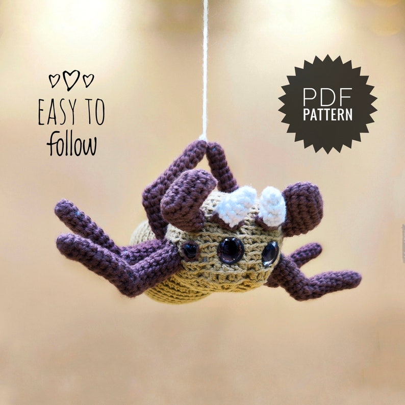 SPIDER Pattern PDF - Gothic Crochet Jumping Spider Halloween Amigurumi Hanging Spider Amigurumi Pattern Halloween Decor Crochet Spider