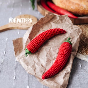 CHILI PEPPER Crochet Pattern PDF -  Amigurumi hot pepper pattern. Crochet chili pattern. Vegetables crochet patterns. Food crochet patterns