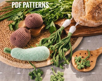 No Sew KITCHEN ESSENTIALS Vegetables PDF Bundle 4-in-1. Amigurumi Play Food Crochet Patterns