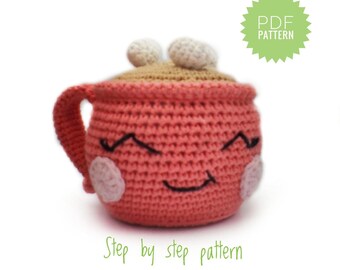 MUG Kawaii Coffee Mug Cute Crochet Pattern Crochet Food Pattern Crochet Play Food Crochet Sensory Toy Crochet Tea Cup Amigurumi Pattern
