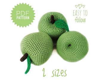 APPLE crochet pattern  PDF - Amigurumi apple pattern. Crochet apple pattern. Crochet fruit pattern. Food crochet pattern. Play food apple