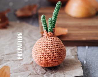 Patrón de cebolla en PDF – Comida de juguete amigurumi. Patrones de verduras a crochet.