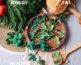 HERBS crochet pattern PDF - Dill, Parsley, Beet leaves, Kale, Spinach. Greens crochet patterns. Crochet food pattern.