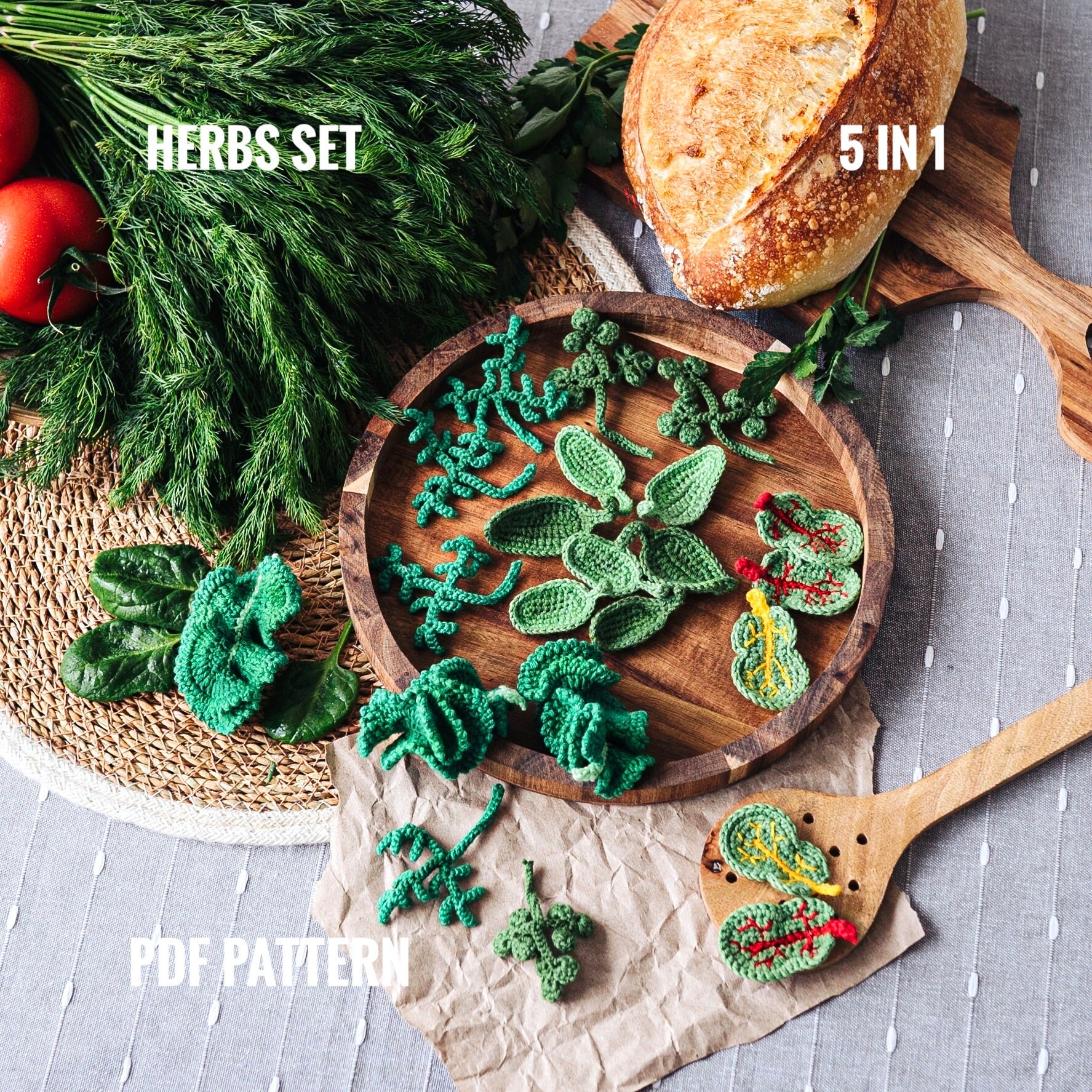 herbs & stones Pathways 中古美品 HERBS Crochet Pattern PDF - Dill, Parsley, Beet Leaves, Kale