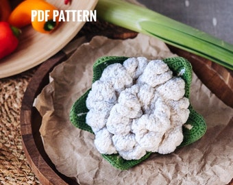 CAULIFLOWER Crochet Pattern - Amigurumi cauliflower pattern. Crochet vegetables patterns. Crochet play food pattern. Crochet cauliflower DIY