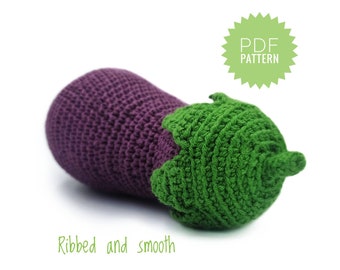 EGGPLANT Amigurumi Pattern - Crochet Play Food Pattern. Handmade Vegetable Collection DIY