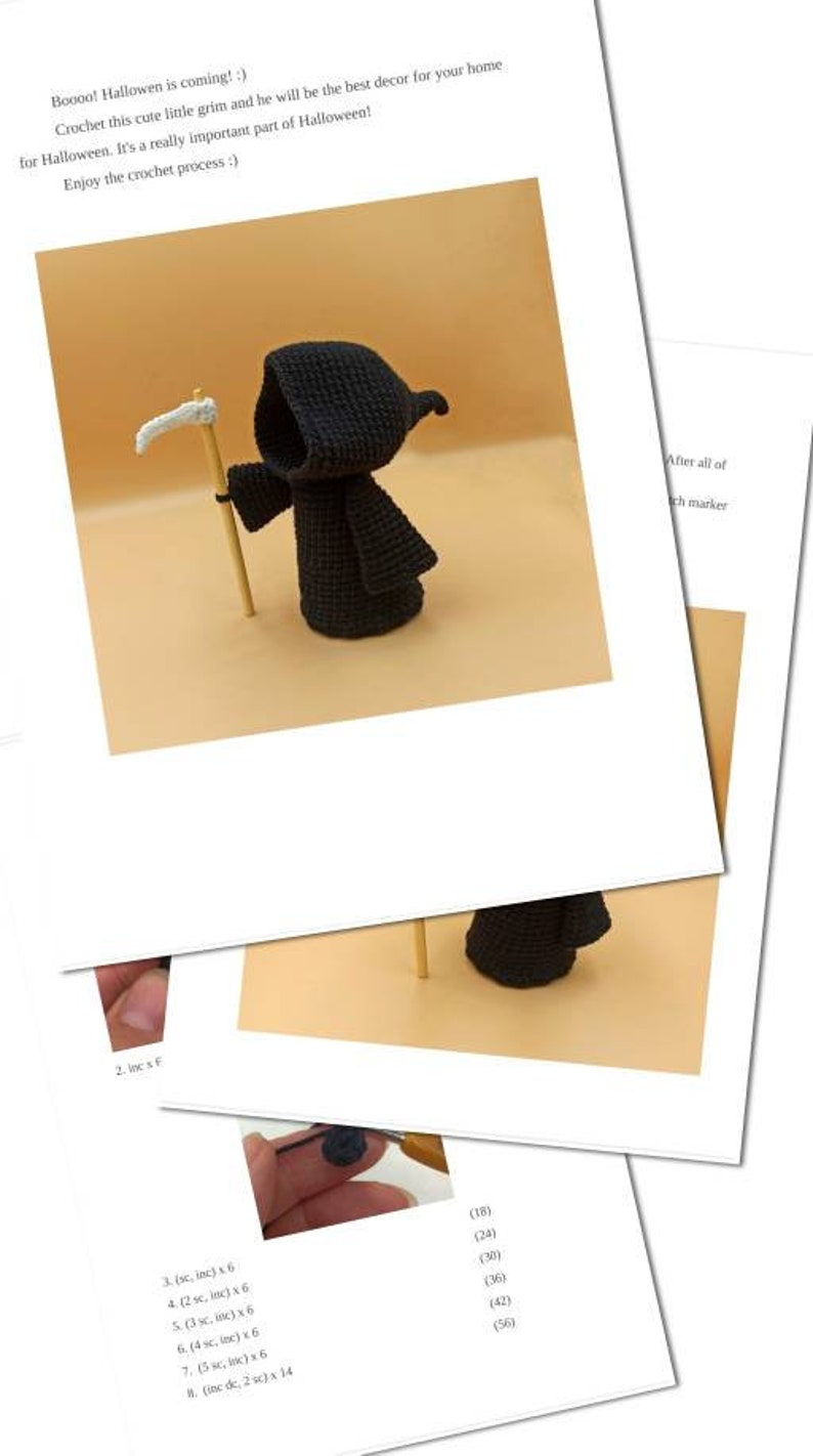 GRIM REAPER amigurumi toy pattern PDF Halloween crochet pattern. Death crochet pattern. Amigurumi Grim Reaper with scythe crochet pattern image 9