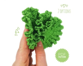 May include: Green crocheted lettuce with ruffled edges.  The crochet pattern is available as a PDF download.  2 OPTIONS.