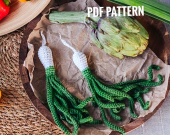 Ohne Nähen SPRING ONION Amigurumi Pattern PDF - Easy Crochet Gemüse für Anfänger. Spielen Lebensmittel Spielzeug, Frühlingszwiebel Basteln