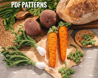 No Sew SOUP VEGGIES Bundle 4-in-1: Carrot, Potato, Scallions, Parsley. Amigurumi Crochet Patterns PDF