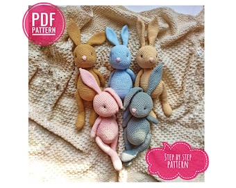 BUNNY patrón crochet PDF - Patrón muñeco conejo crochet. Patrón de crochet de conejito amigurumi. Peluche conejito a crochet. patrón de pascua