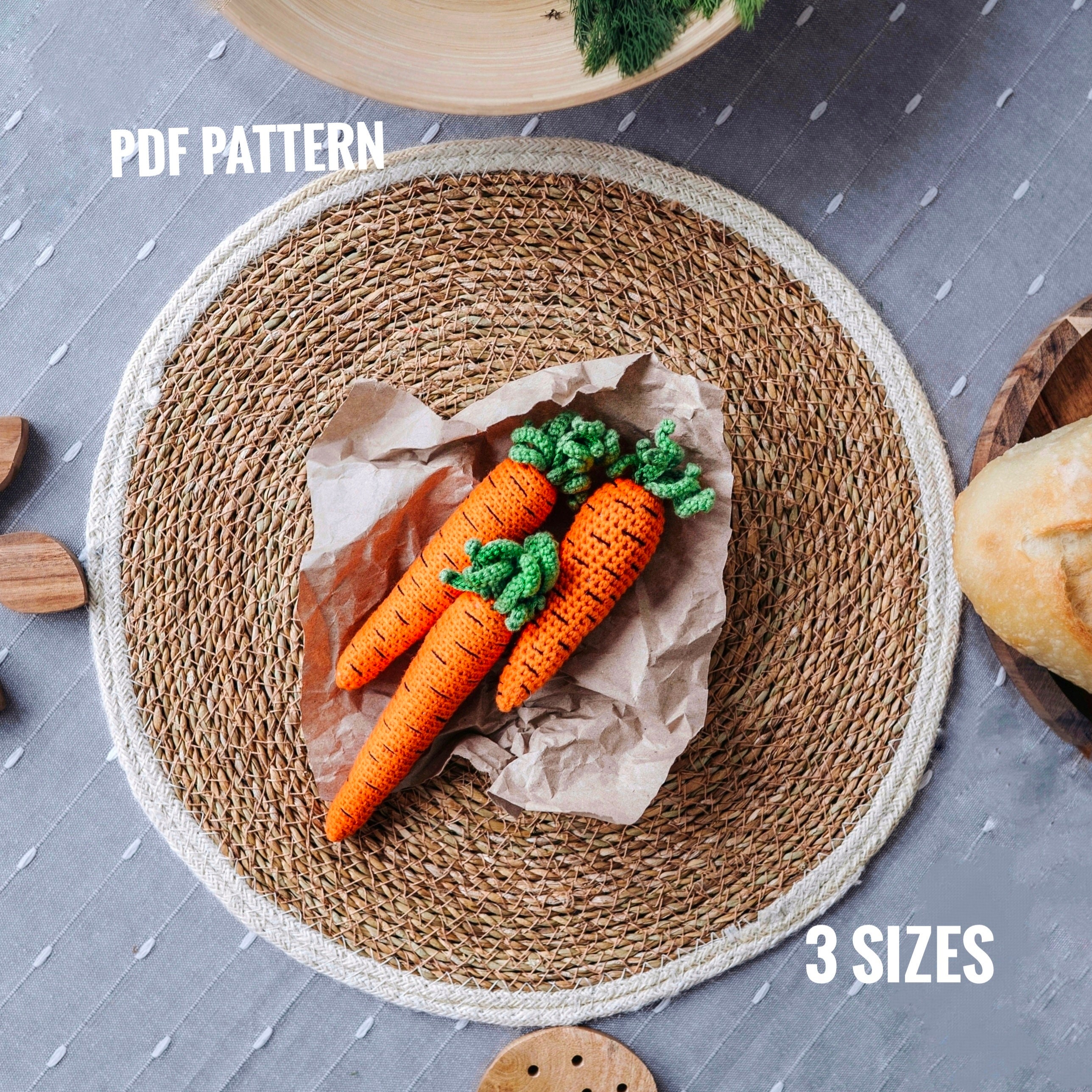 CARROT Crochet Pattern - Crochet carrot pattern. Amigurumi carrot pattern. Crochet vegetables patterns.  Easter crochet pattern for beginner