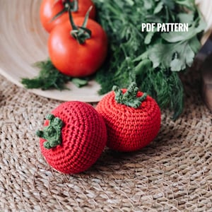 TOMATO Crochet Pattern PDF Amigurumi TOMATO pattern How to make a crochet tomato Play Food Tomato. Crochet vegetable pattern Play kitchen image 1