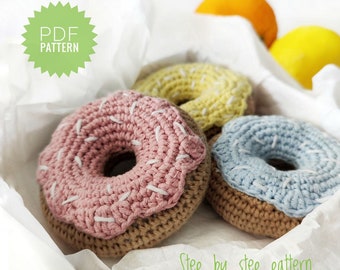DONUT crochet pattern PDF - Crochet Food Pattern Cute Crochet Pattern Play Food Crochet Doughnut Keychain Pretend Food Amigurumi Pattern