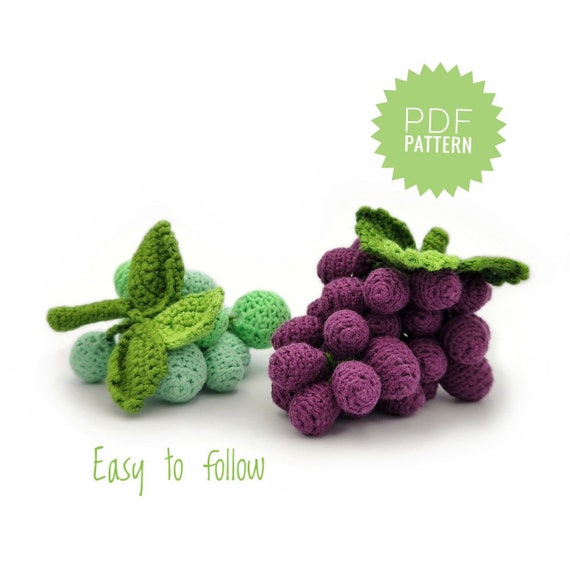 GRAPE Crochet Amigurumi Pattern PDF Crochet Play Food Amigurumi Food Easy Crochet Pattern Crochet Keychain Fruit Pattern Kitchen Decoration