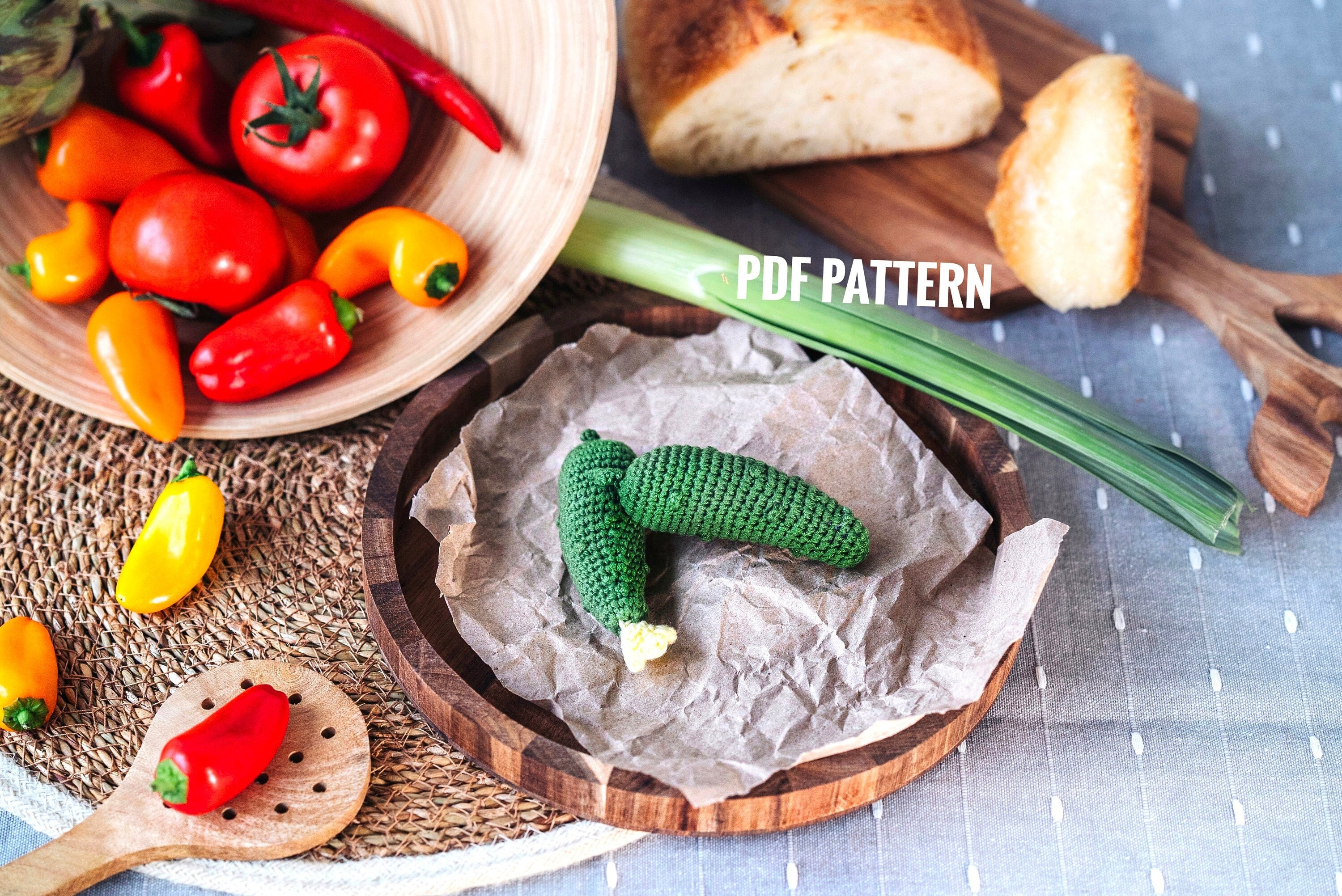CUCUMBER Crochet Pattern PDF - Amigurumi crochet pickle pattern. Crochet vegetables patterns. Crochet Play Food Patterns. Play food cucumber