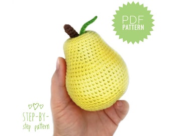 PEAR crochet pattern PDF - Amigurumi pear crochet pattern for beginners. Crochet fruit pattern. Crochet food pattern. Play food pear pattern