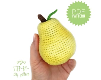 PEAR crochet pattern PDF - Amigurumi pear for beginners. Play food fruit DIY.