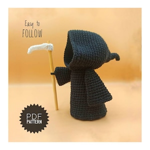 GRIM REAPER amigurumi toy pattern PDF - Halloween crochet pattern. Death crochet pattern. Amigurumi Grim Reaper with scythe crochet pattern