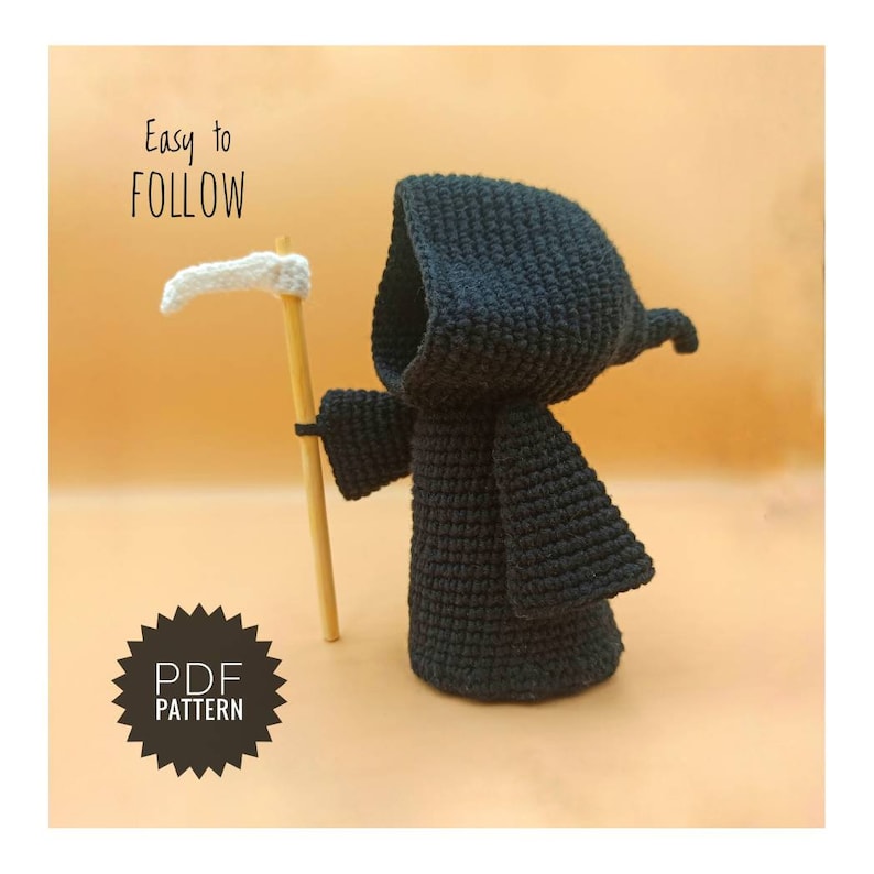 GRIM REAPER amigurumi toy pattern PDF Halloween crochet pattern. Death crochet pattern. Amigurumi Grim Reaper with scythe crochet pattern image 1