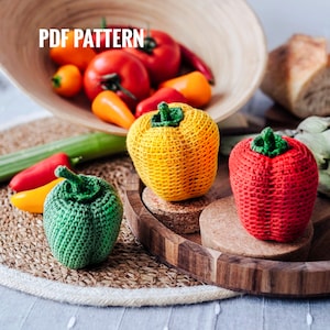 BELL PEPPER Crochet Pattern - Crochet Paprika pattern. Amigurumi bell pepper pattern. Play Food DIY. Crochet vegetable pattern for beginners