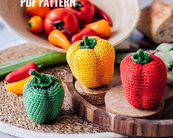 BELL PEPPER Crochet Pattern - Crochet Paprika pattern. Amigurumi bell pepper pattern. Play Food DIY. Crochet vegetable pattern for beginners
