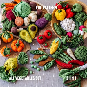 TUTTI I MODELLI ALL VEGETABLES PDF - Farmer's Market - Giocattolo amigurumi cibo giocattolo. Modello digitale cibo all'uncinetto. Borsa all'uncinetto per il mercato delle verdure