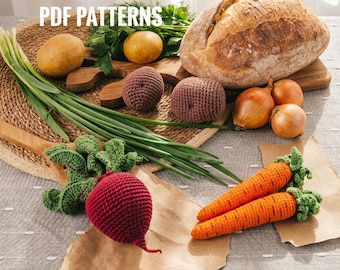 No Sew Root Veggie Bundle Crochet Patterns – Beetroot, Potato, Carrot. Crochet Amigurumi PDF