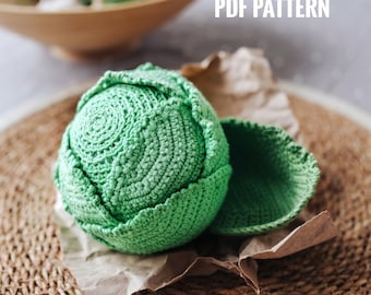 Low-Sew CABBAGE Crochet Pattern PDF – Easy Amigurumi Vegetable for Beginners, Realistic Play Food Toy DIY