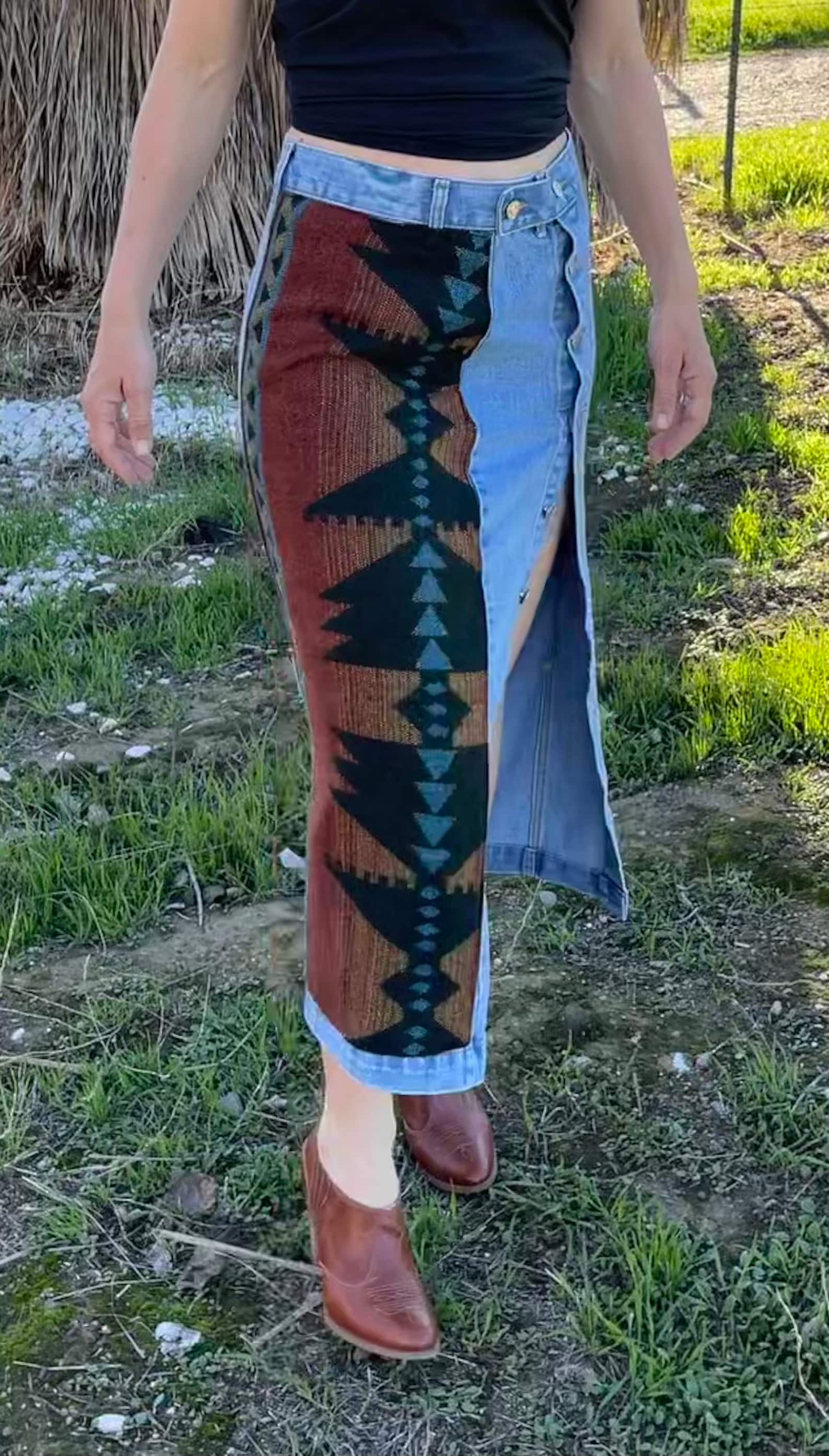 Western Denim Skirt Etsy