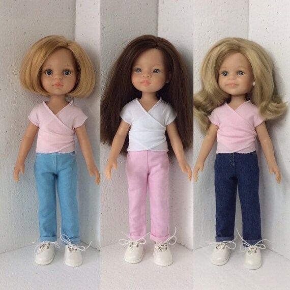 Paola Reina doll jeans, Doll pants, 13 inch doll jeans, Doll blue jeans, Doll pink jeans, adjustable waist doll jeans