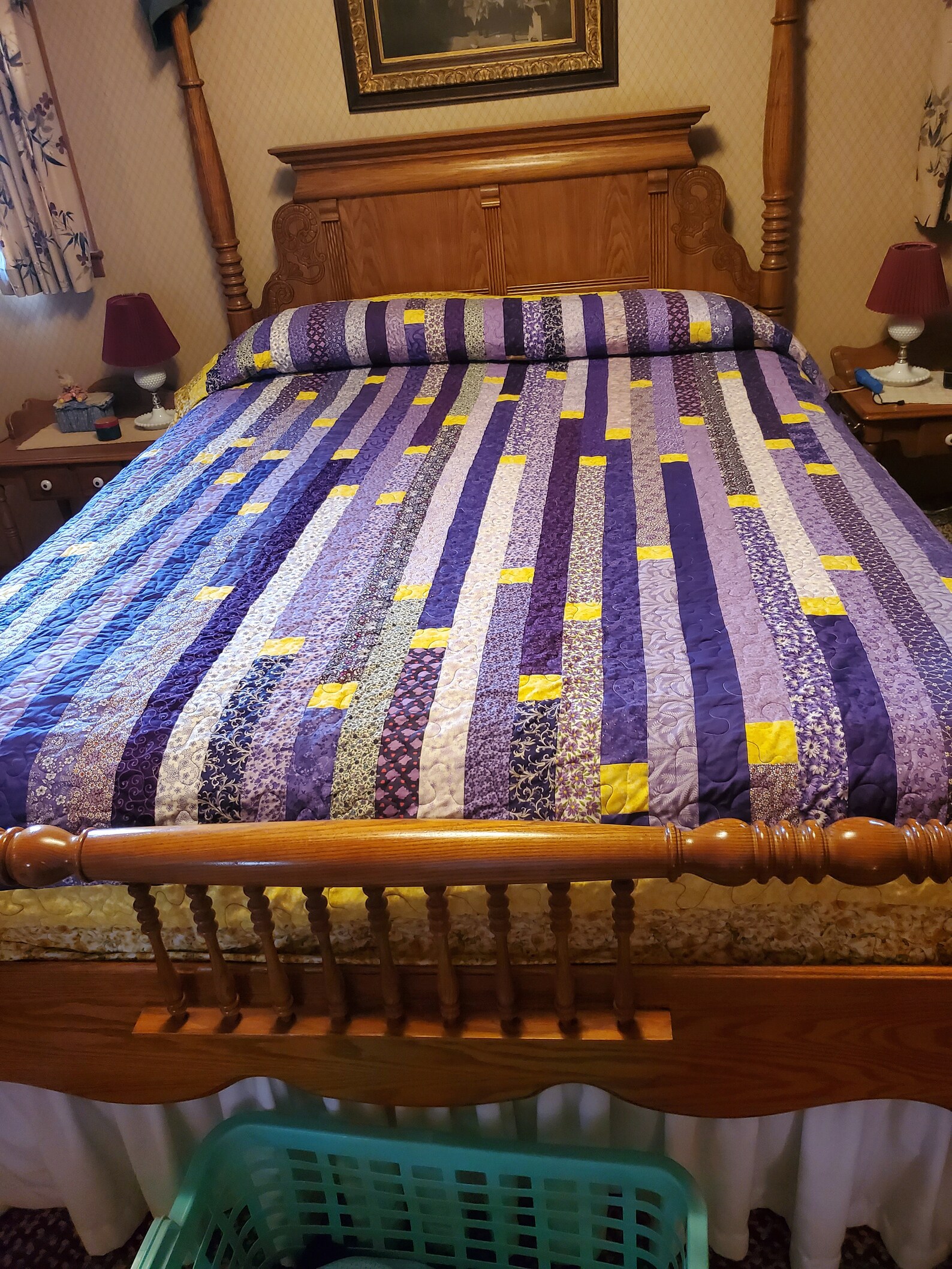 Purple/Yellow Log Cabin Homemade Quilt | Etsy