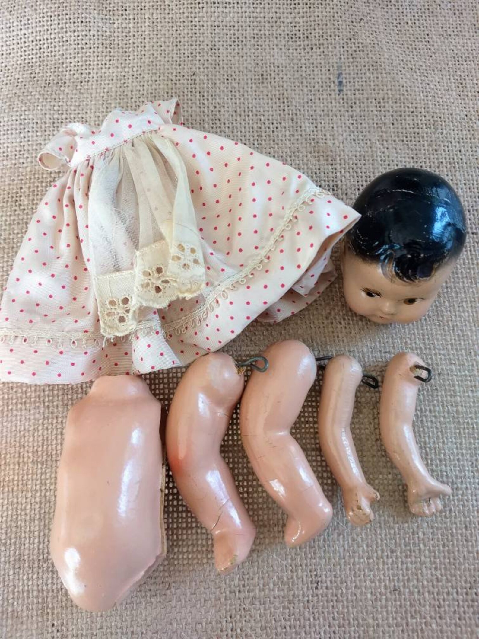 Vintage Composition doll Parts With dress. Composite doll Etsy