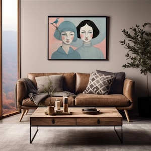 Matilda sisters poster print or canvas  - a painting of two women, illustration painting two, illustration poster two, Sisters wall art