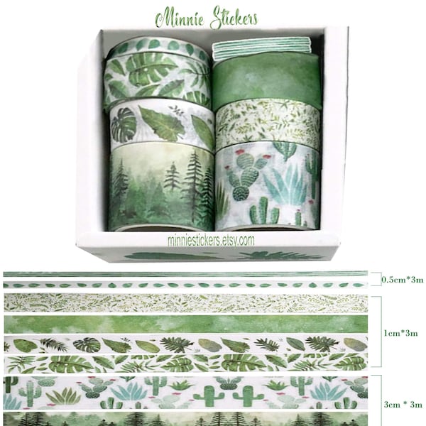 Green Leaves Washi, Forrest and Mountain Washi, Cactus Washi, Tropical Leaf Washi Tape, Green Washi, Planner, Journal, Stationery, MS-28