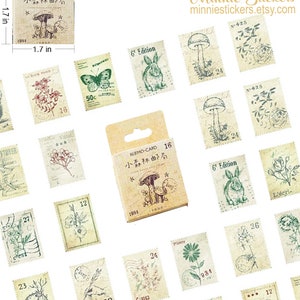 46 pcs Vintage Stamp Stickers Pack, Woodland Stickers, Animal Planner Stickers, Letter Stamp Stickers, Journal, Scrapbook Stickers MS-53