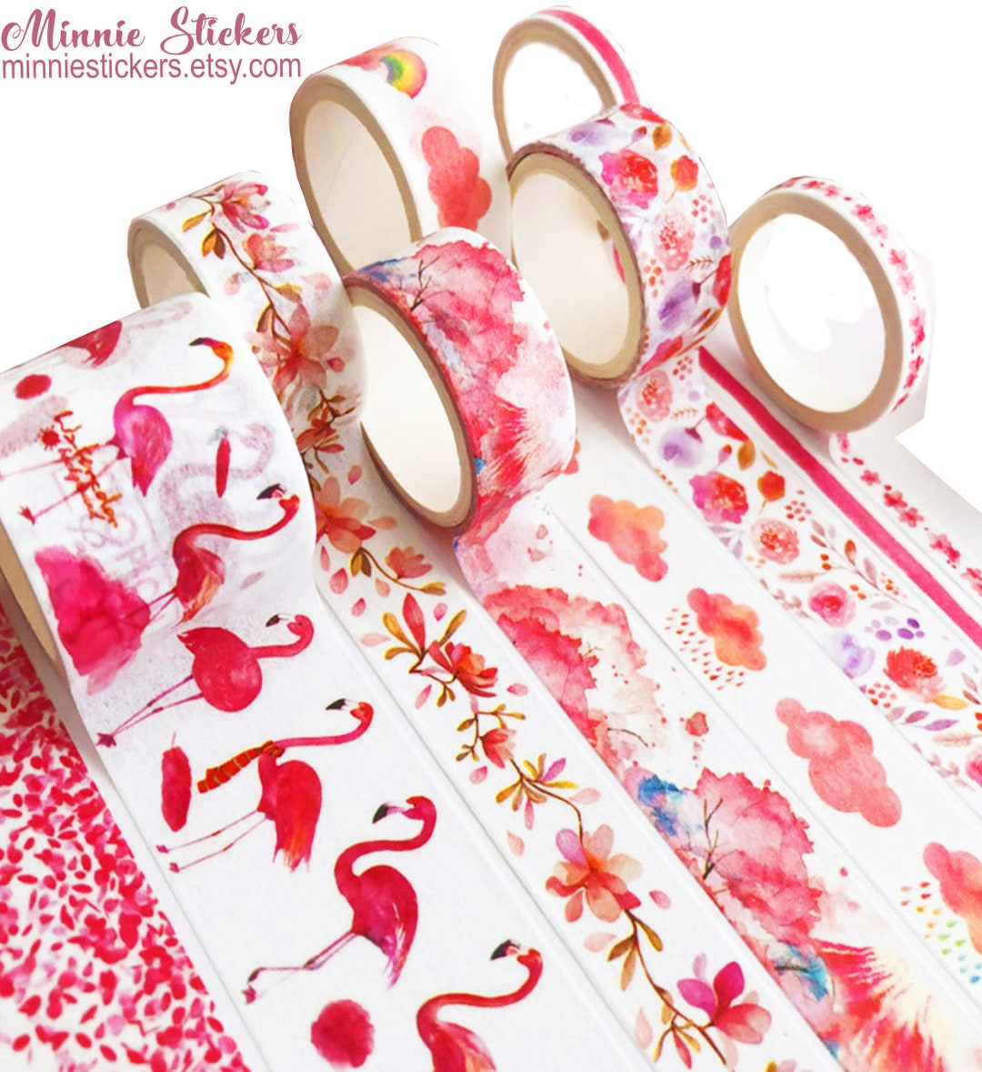8 Rolls Flamingo Washi Tape Set Rice Paper Masking Tape Etsy
